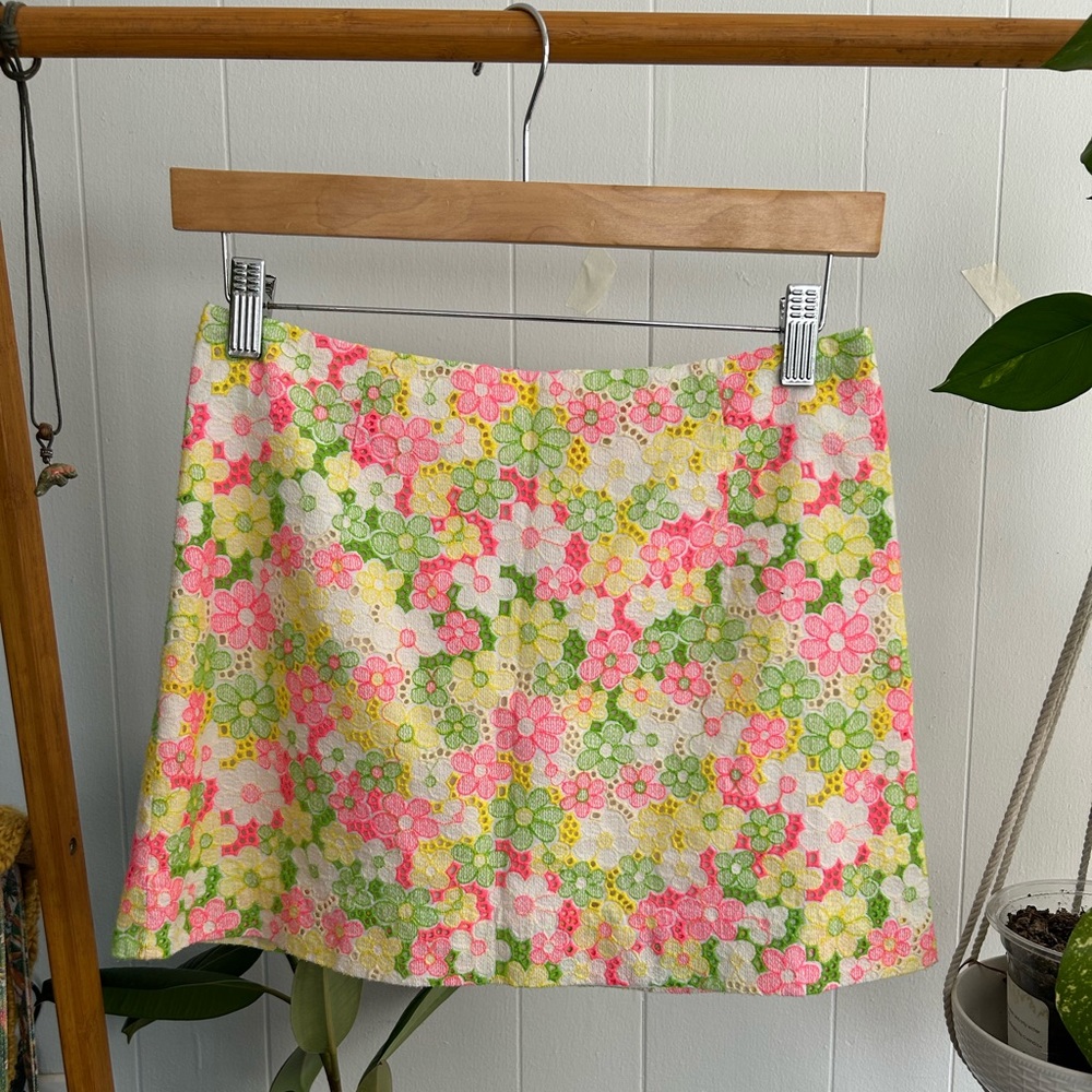 Lilly Pulitzer Floral Mini Skirt in Pink, Green & Yellow